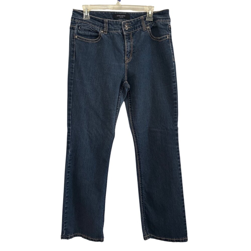 Nine West Jeans Womens Size 12 Blue Denim Embellished Pocket Straight Leg